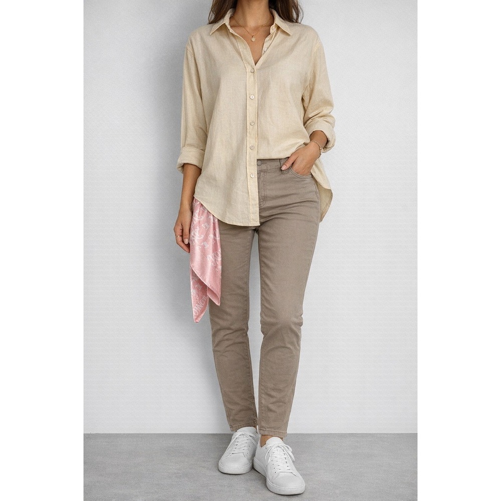 Universal Thread Long Sleeve Button Down Shirt Tan Tunic Fit Women Sz XS MRSP 28